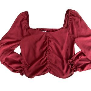 BB DAKOTA By Steve Madden Size XL Red Chiffon Ruched Top Long Sleeve NWOT